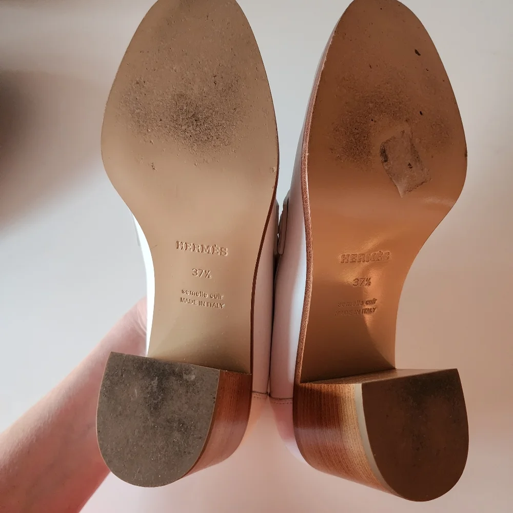 Hermès Dauphine 70 Loafer Blanc Calfskin with Rose Gold-plated Buckle sz 37.5 - Picture 14 of 16